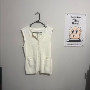 Aritzia Cream Button-Front Sleeveless Knit Vest